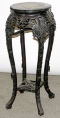 080399 CHINESE TEAKWOOD STAND W MARBLE TOP AS IS