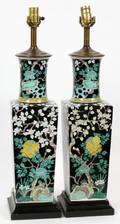 CHINESE FAMILLE NOIRE VASES CONVERTED TO LAMPS