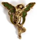 ART NOUVEAU GOLD DIAMOND  ENAMEL ANGEL FORM BROOCH