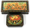 RUSSIAN HAND PAINTED LACQUER BOXES 2002 2 PCS