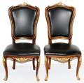 LOUIS XV STYLE LEATHER AND MAHOGANY SIDE CHAIRS