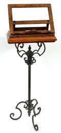 WROUGHT IRON AND WOOD BOOK STAND