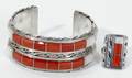 090439 ZUNI STERLING CORAL  MPEARL BRACELET  RING
