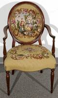 082351 MAHOGANY  NEEDLEPOINTUPHOLSTERED FAUTEUIL