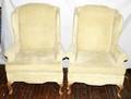 082345 WING BACK CHAIRS YELLOW VELVET C1930