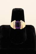 A 14k Gold Amethyst  Diamond Ring