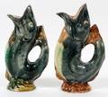 MAJOLICA POTTERY FISH FORM VASES 19TH C PAIR