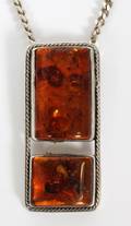 STERLING SILVER NECKLACE L 22  AMBER PENDANT