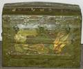 081465 WOOD METAL  DECOUPAGE GREEN HUMP BACK TRUNK