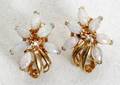 081455 GOLD OPAL  DIAMOND EARRINGS PAIR