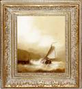 072391 LEWIS VORHAY OIL ON WOOD PANEL SHIP IN STORM