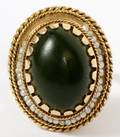 14KT GOLD GREEN STONE  SEED PEARL RING C 1930