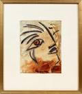 UNSIGNED CONTEMPORARY WATERCOLOR ABSTRACT FACE