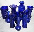 090489 COBALT BLUE GLASS VASES C1950 10 PCS H710