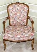 082433 FRENCH STYLE HAND CARVED SATINWOOD ARMCHAIR