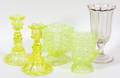 VICTORIAN VASELINE GLASS CANDLESTICKS ETC 19TH