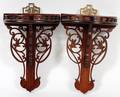 FRETWORK MAHOGANY CURIO BRACKET SHELVES PAIR