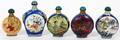 CHINESE ENAMELED BRASS SNUFF BOTTLES FIVE