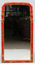 CHINOISERIE DECORATED RED  GOLD MIRROR