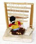 081554 AMERICAN WOOD CARVED INDIAN LADY WEAVING H 7