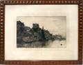 072480 CHARLES E HOLLOWAY ETCHING TOWN RIVER SCENE