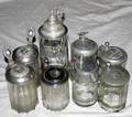 072486 GERMAN BLOWN GLASS BEER STEINS W PEWTER LIDS