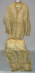 Native American fringed hide shirt and pants ca 1900