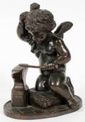 BRONZE SCULPTURE OF CUPID W ANVIL AND HAMMER