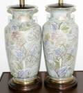 082521 ORIENTAL STYLE TABLE LAMPS W FABRIC SHADES