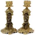 CONTINENTAL BRONZE FIGURAL CANDLESTICKS PAIR