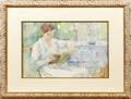 082051 JEAN PAUL SLUSSER WATERCOLOR SEATED WOMAN