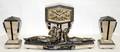 081060 MONNOT ART DECO ONYX CLOCK GARNITURE C1930