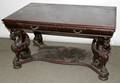 080010 CARVED MAHOGANY LIBRARY TABLE W GARGOYLES