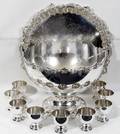 080028 ENGLISH SILVERPLATE PUNCH BOWL TRAY  CUPS