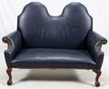 BLUE LEATHER  CARVED SETTEE