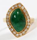 18 KT YELLOW GOLD  EMERALD AND DIAMOND RING SIZE 8