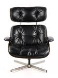 Eames Style Wood Chrome  Black Leather Armchair