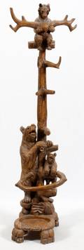 BEAR  TREE CARVED WALNUT HALL UMBRELLA STAND