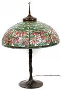 PAUL CHRIST POINSETTIA DESIGNED LEADED  GLASS LAMP