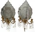 FRENCH MIRRORED THREELIGHT SCONCES PAIR