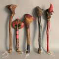Five polychrome decorated Native American clubs