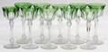 GREEN OVERLAY  CRYSTAL WINE GOBLETS SET OF SIX