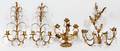 GILT METAL SCONCES AND CANDLEHOLDER FOUR PIECES
