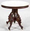VICTORIAN WALNUT OVAL WHITE MARBLE TABLE