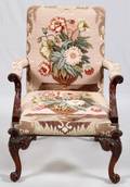 GEORGIAN STYLE MAHOGANY  NEEDLEPOINT ARMCHAIR