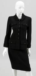 CHANEL BOUTIQUE BLACK WOOL SKIRT SUIT