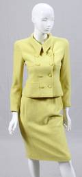 CHANEL BOUTIQUE LEMON YELLOW BOUCLE SKIRT SUIT