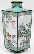 CHINESE HANDPAINTED ENAMEL SQUARE VASE