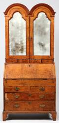 ENGLISH BURL WALNUT ELM  OAK SECRETARY 18TH C