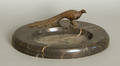 Marble ashtray with bronze peacock